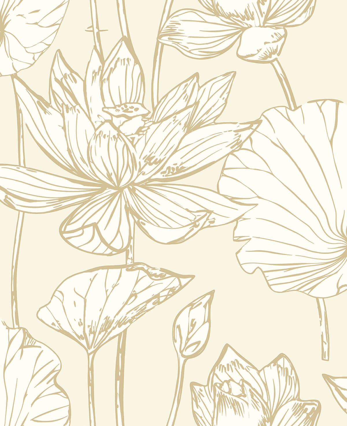 Lotus Floral Peel-and-Stick Wallpaper in Gold and Cream