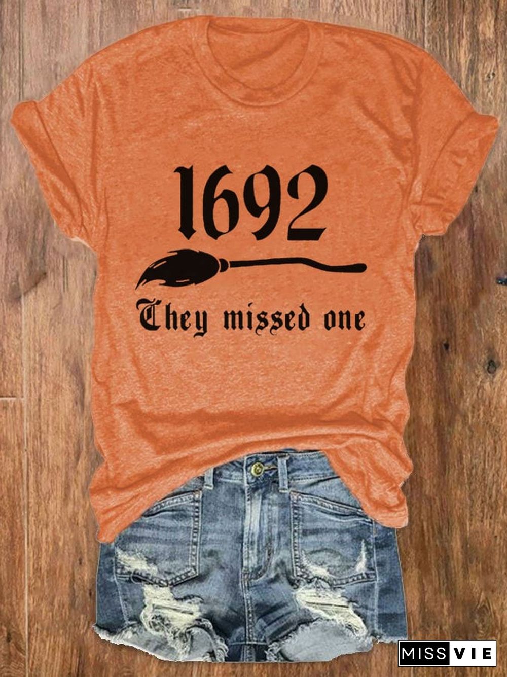 Women's 1692 They Missed One Salem Witch Print Crew Neck T-Shirt