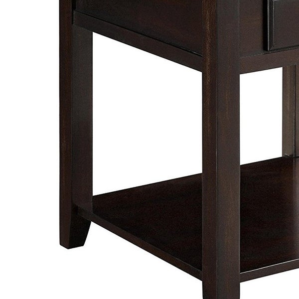 Wooden End Table With Drawer and Bottom Shelf， Walnut Brown