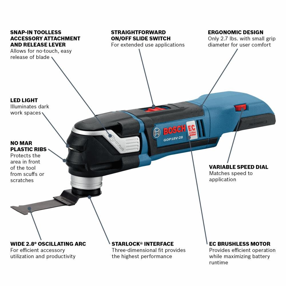 Bosch 18 V EC Brushless StarlockPlus Oscillating Multi-Tool (Bare Tool) GOP18V-28N from Bosch