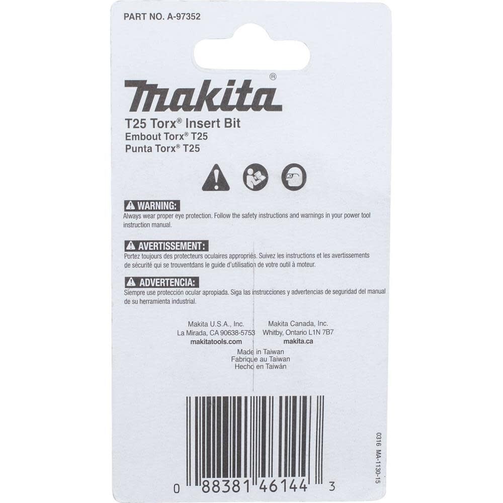 Makita Impact X T25 Torx 1 Insert Bit 25/pk A-97352 from Makita