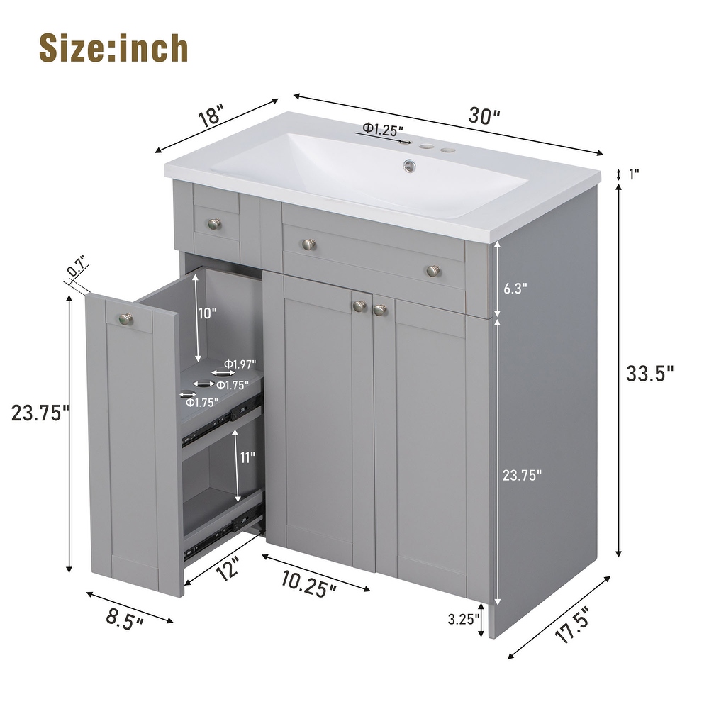 Resin Bathroom Vanity Cabinet with Combined Integrated Sink  Freestanding Storage Floor standing Waterproof Side Cabinet