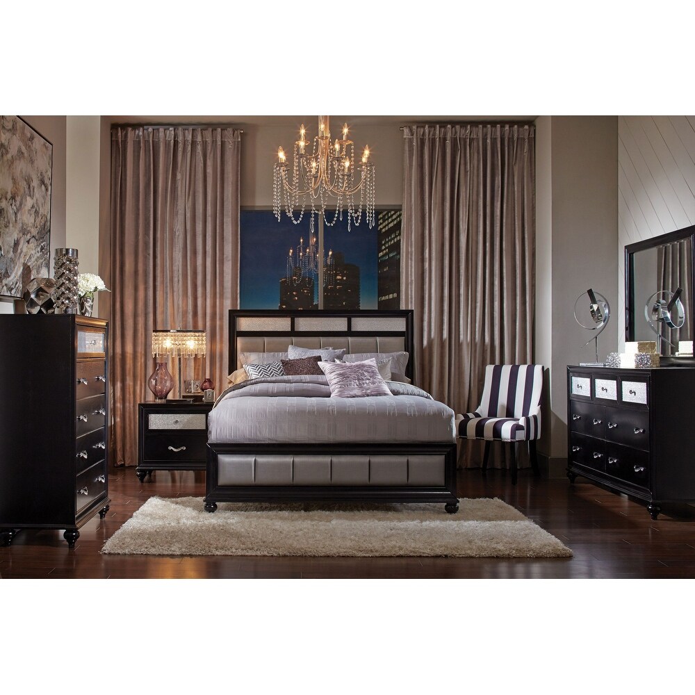 Barzini 4 Piece Bedroom Set with Upholstered Headboard  Black