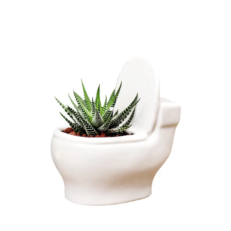 Factory Cheap Supply Ceramic Creative Toilet Shape Flower Pot for Planters  Home Living Room Decor