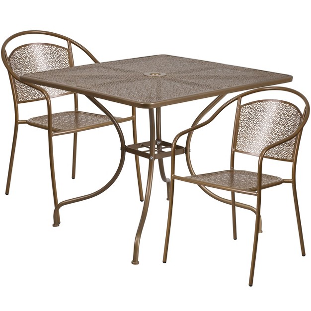 Square Indoor outdoor Steel Patio Table Set With 2 Round Back Chairs