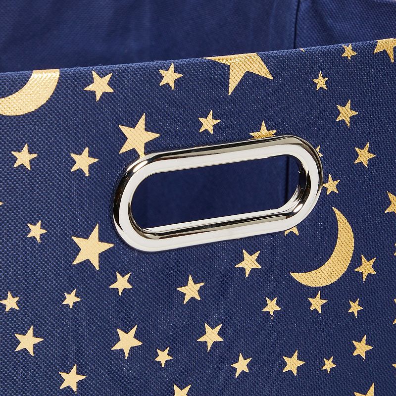 Blue Foldable Cube Storage Bins with Gold Moons and Stars (11 Inches， 4 Pack)