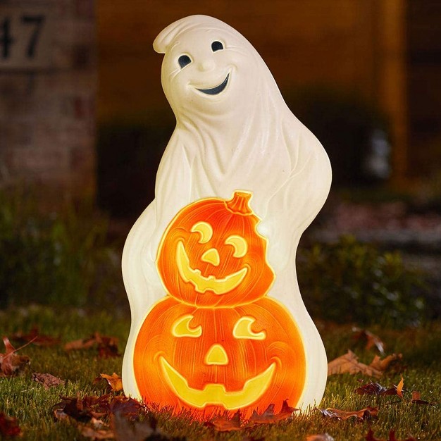 Union Products 56480 60 watt Light Up Ghost amp Pumpkin Halloween Outdoor Garden Statue Decoration Made From Blow molded Plastic White orange 2 Pack