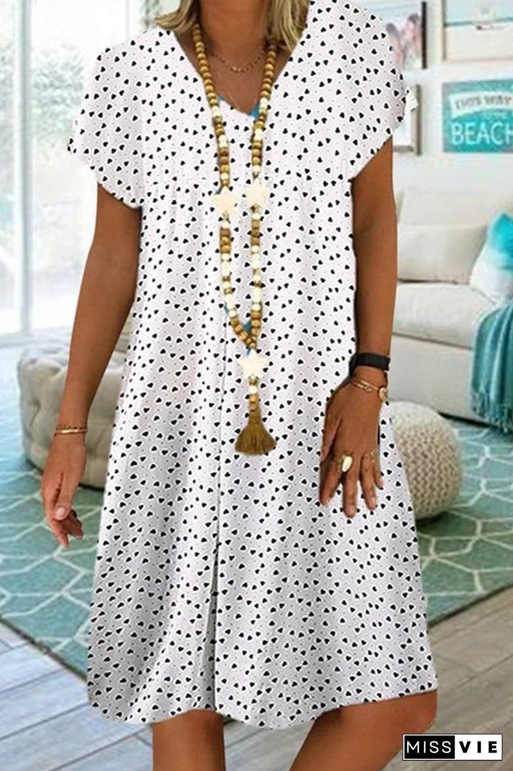 Short Sleeve Dots Printed Dress