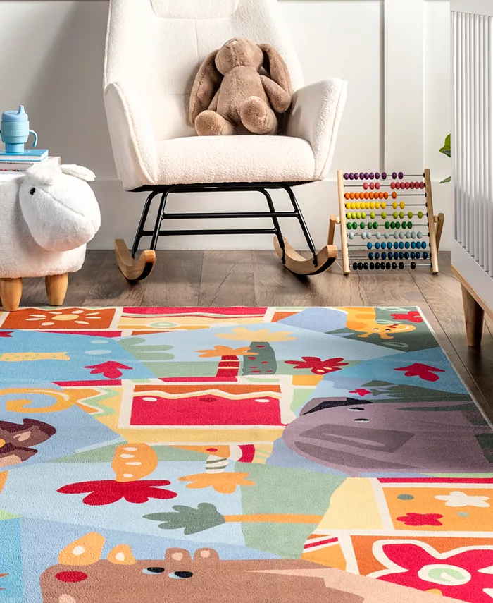 nuLoom Aurora Paxton Washable Kids Zoo Nursery or Playroom 5 x 8 Area Rug