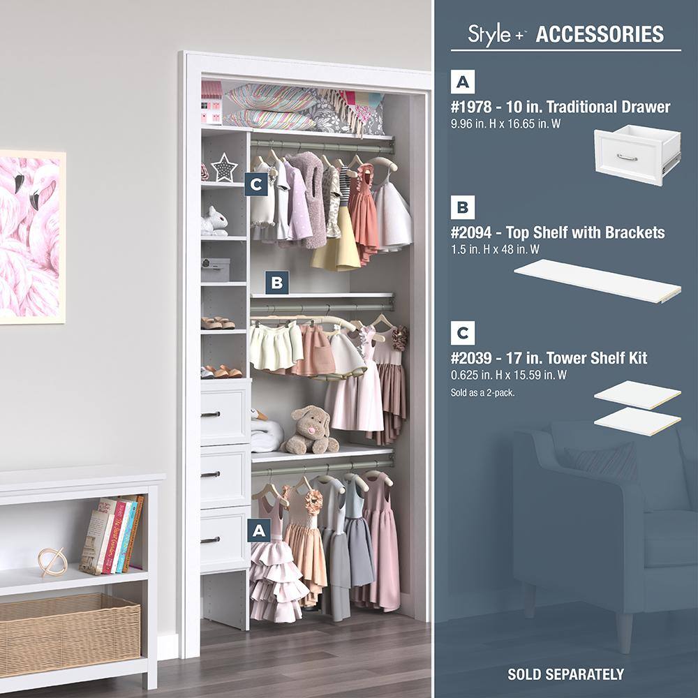 ClosetMaid Style+ 72 in. W - 113 in. W White Narrow Wood Closet System 4358