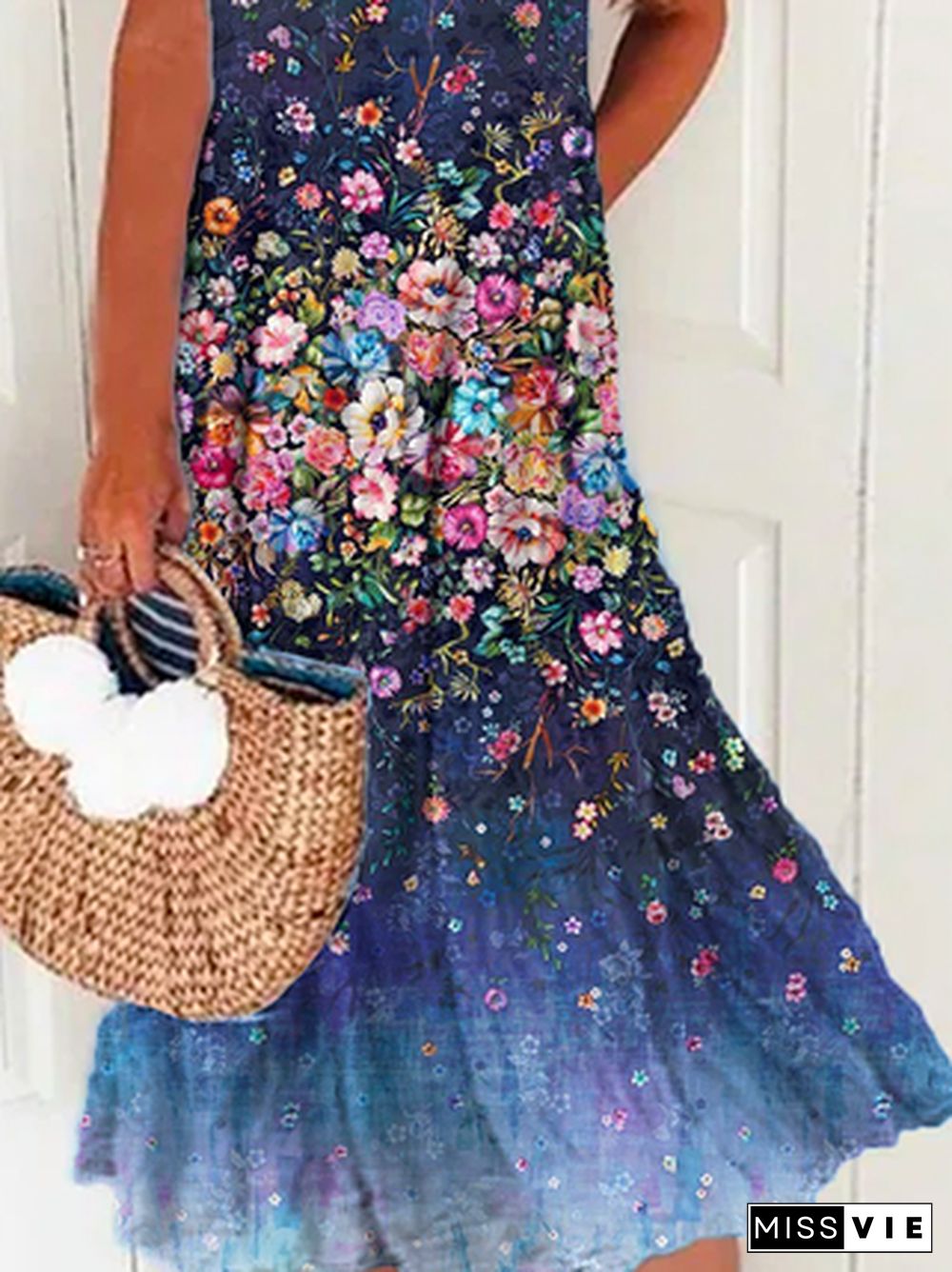 Plus size Floral Short Sleeve Casual Dresses