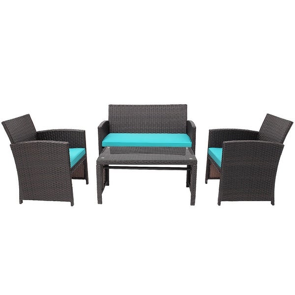 4 PCS Outdoor Rattan Furniture Set w/ Cushioned Chair and Coffee Table - Overstock - 33832107