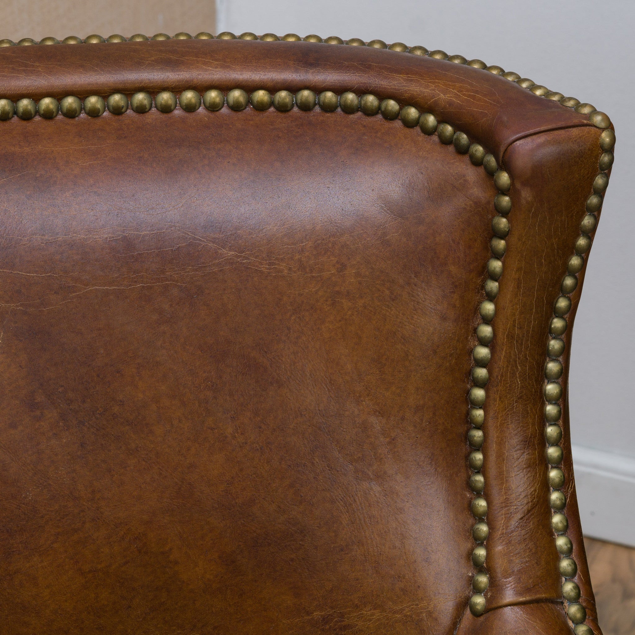 Napier Brown Top Grain Leather Upholstered Club Chair with Nailhead Trim