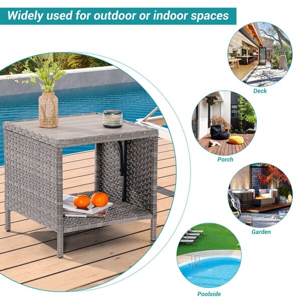 BONOSUKI Outdoor Patio PE Wicker AllWeather Square Coffee Table