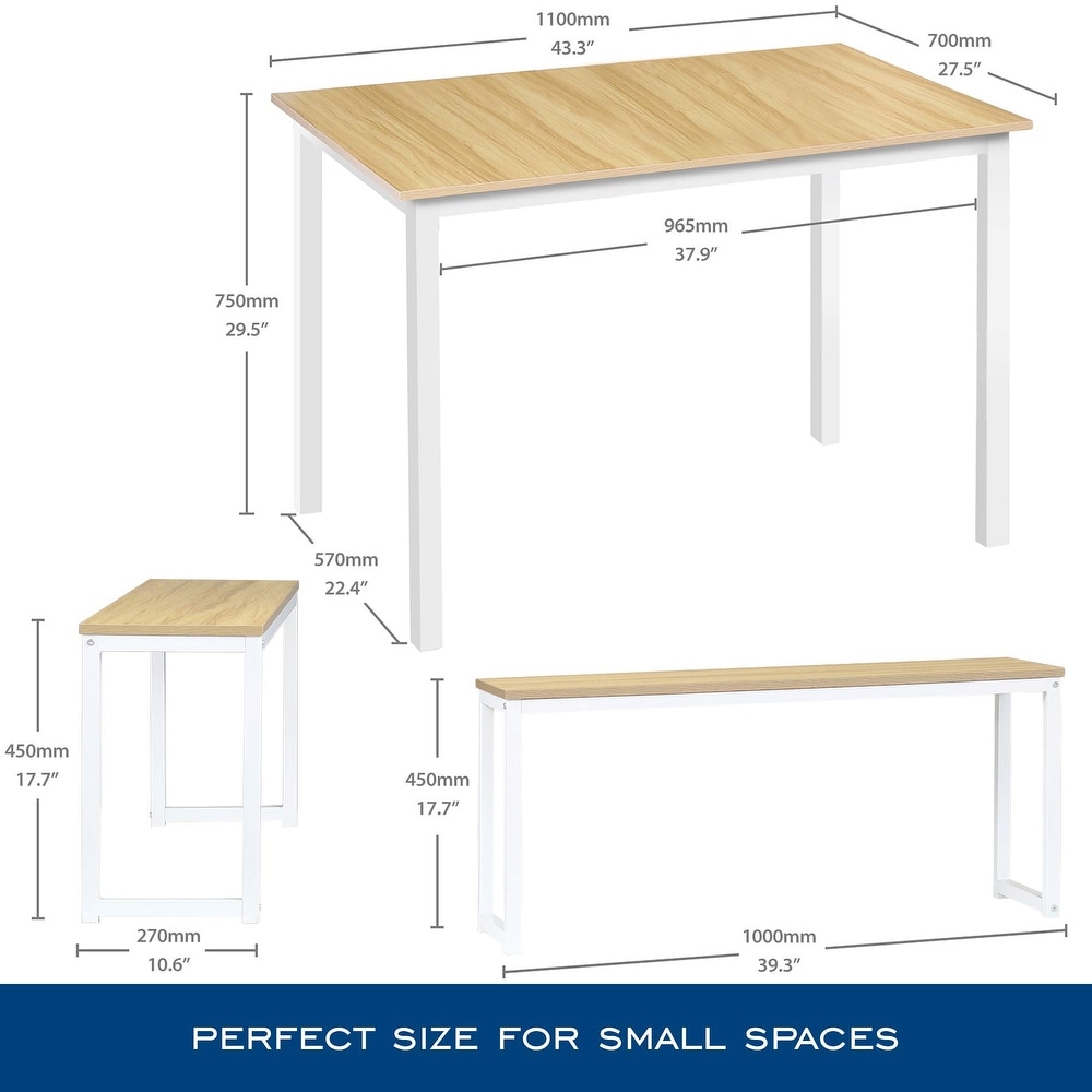 HOMURY 3 Piece Dining Table Set with Two Benches