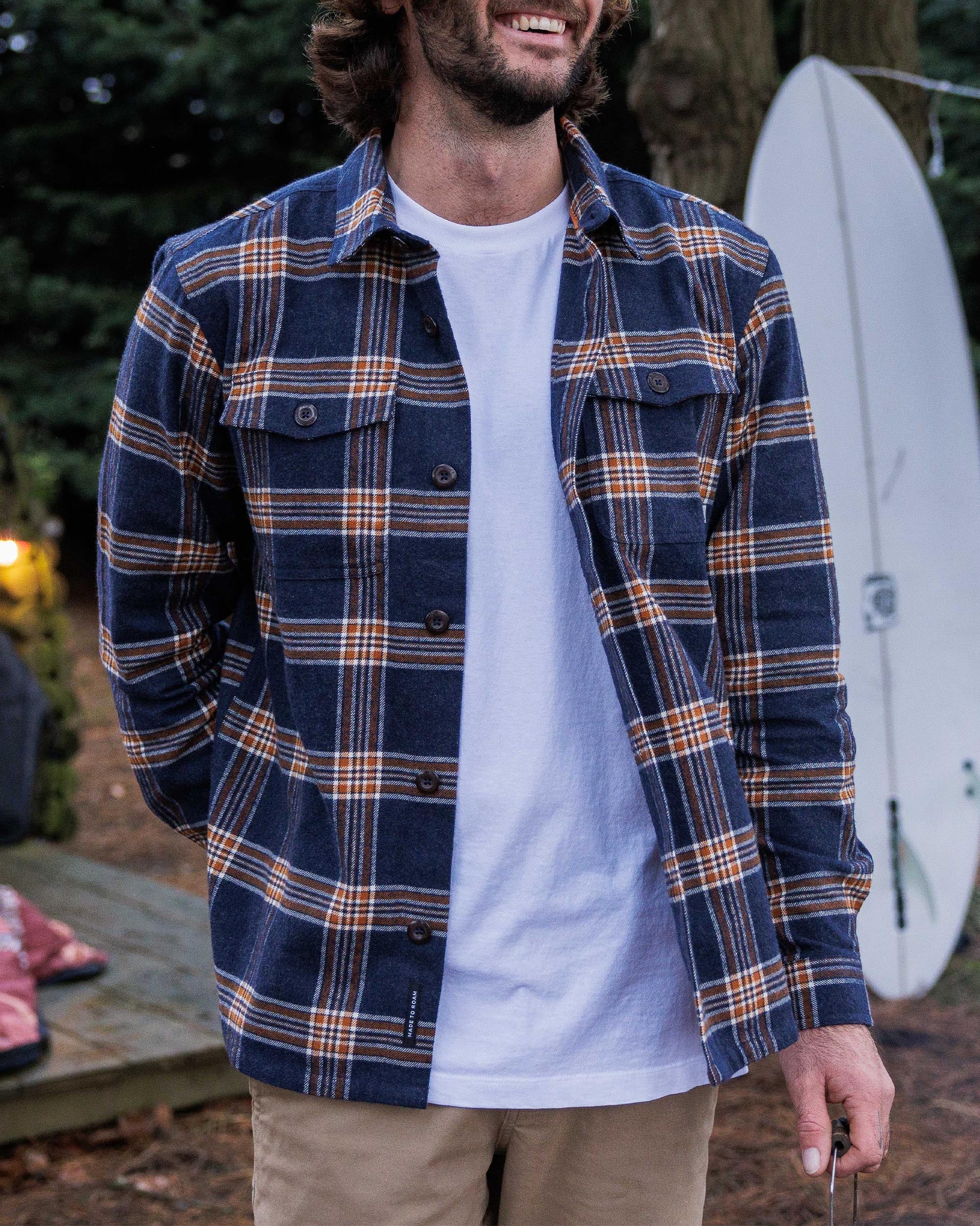 Rustic Organic Cotton Heavyweight Overshirt - Rich Navy Check