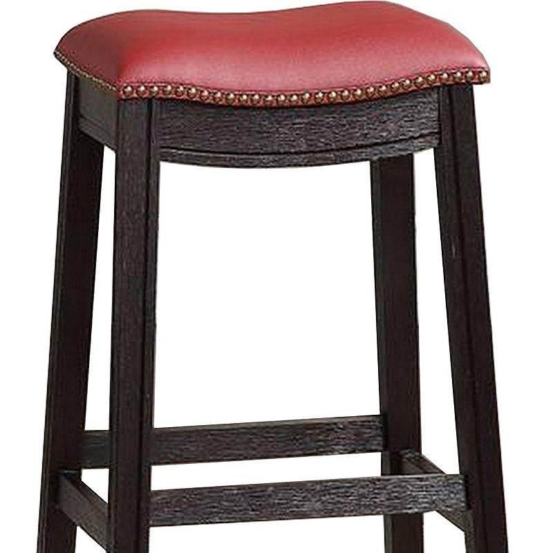 29 Inch Wooden Bar Stool with Upholstered Cushion Seat， Set of 2， Gray and Red