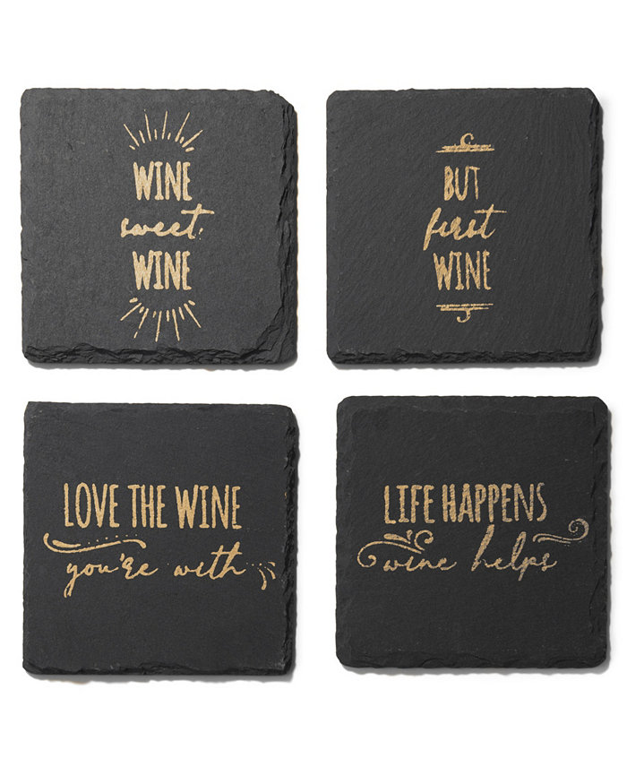 American Atelier 4 X 4 Life Happens-wine Helps Slate Coasters Square Set 4 Piece