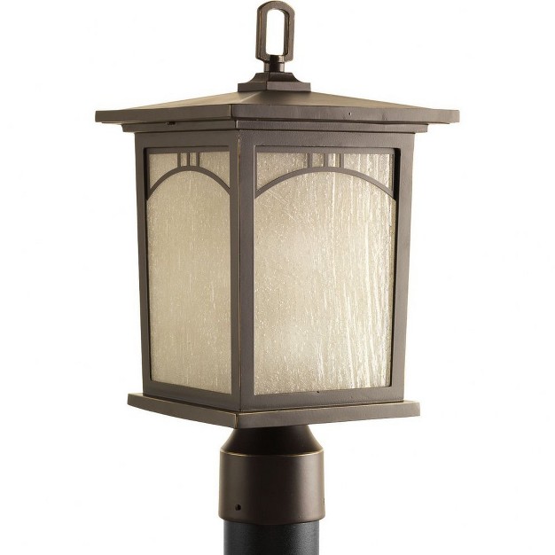 Progress Lighting Residence 1 Light Post Lantern Antique Bronze Textured Art Glass Shade