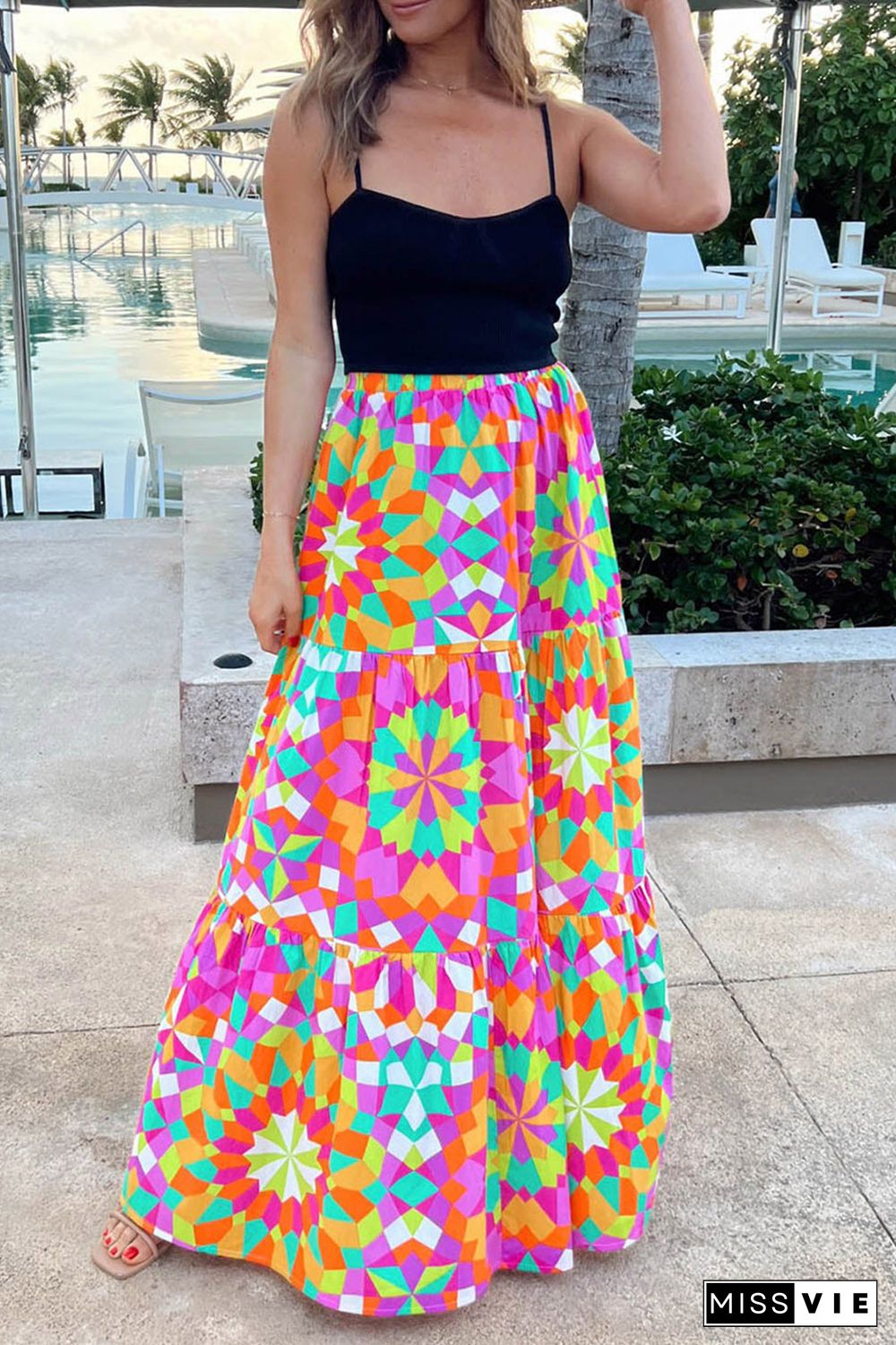 Multicolor Abstract Floral Pattern Maxi Skirt