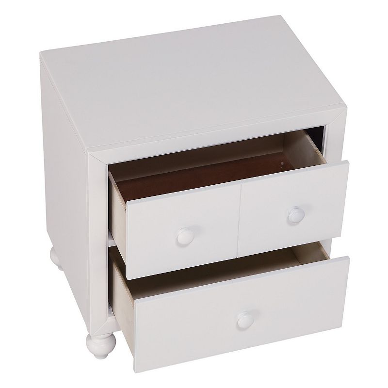 2 Drawer Wooden Nightstand with Turned Legs， White