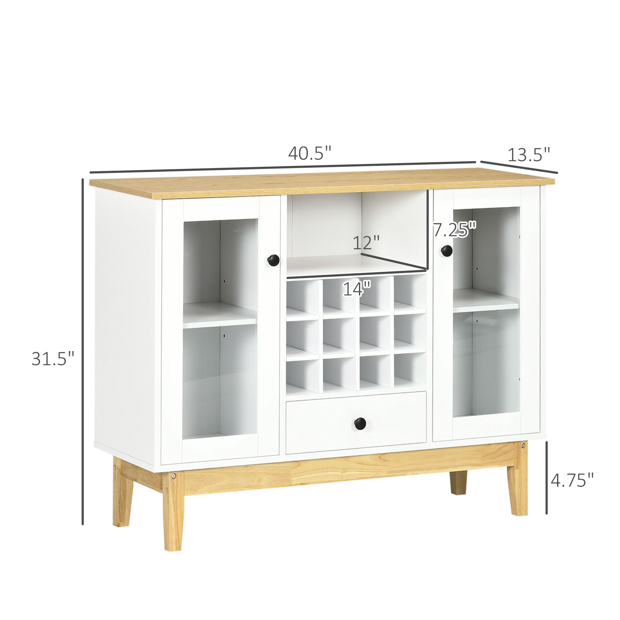 HOMCOM Wine Cabinet， Coffee Bar Cabinet with 12-Bottle Wine Rack， Drawer and Glass Doors， Kitchen Buffet Cabinet， White