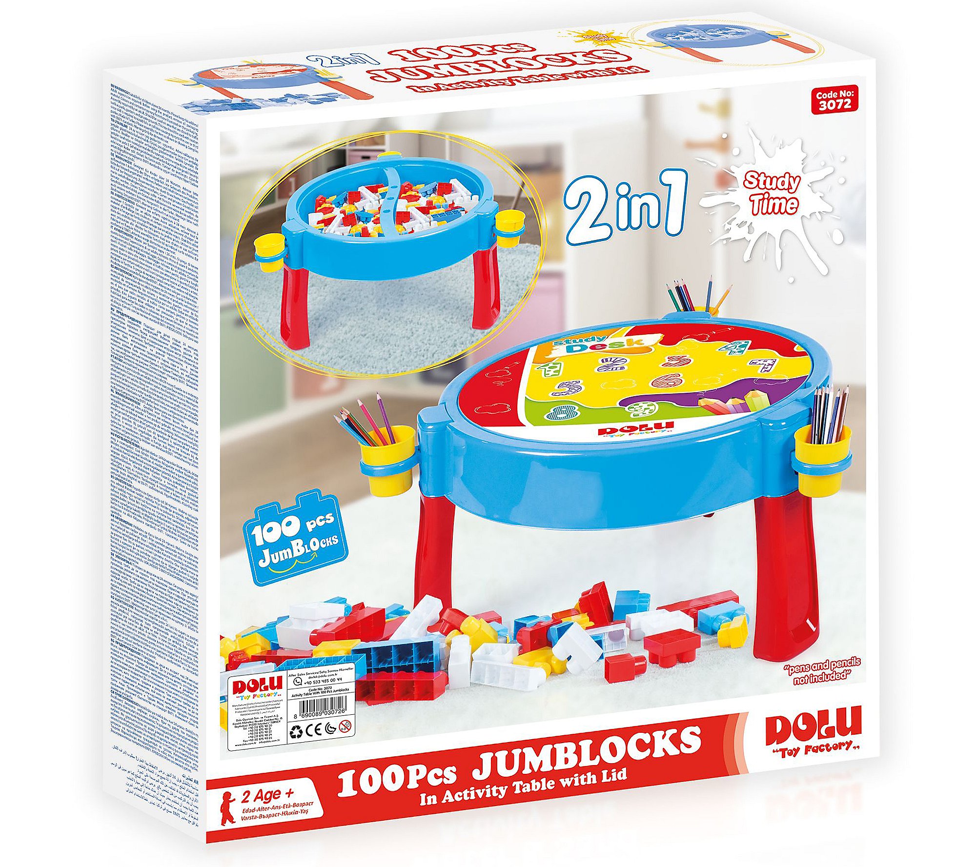 Dolu Toys 2-in-1 Activity Table With 100 JumboBlocks