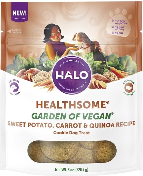 Halo Healthsome Garden of Vegan Sweet Potato， Carrot and Quinoa Cookie Dog Treats， 8-oz bag