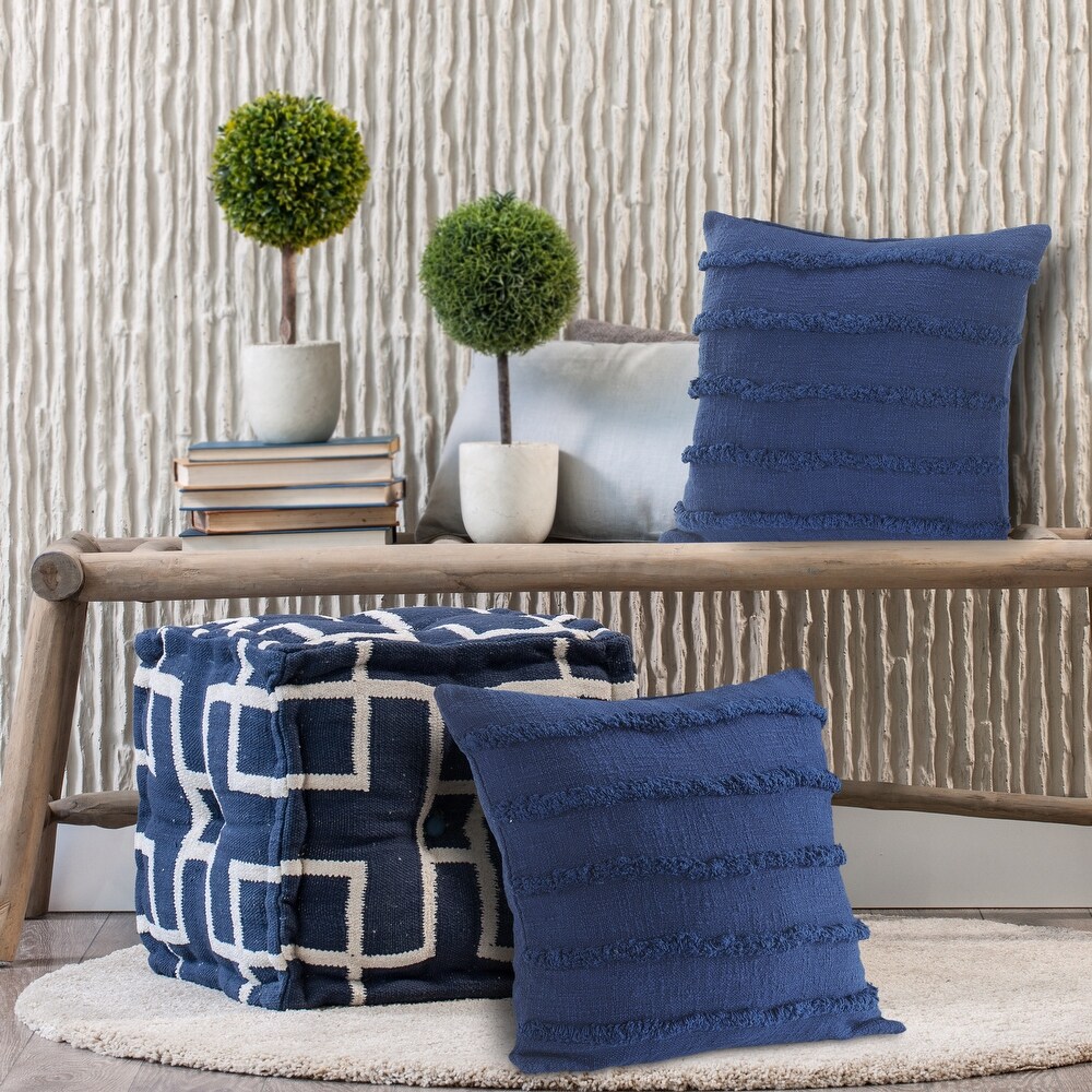 LR Home Deep Blue Overtufted Solid Throw Pillow