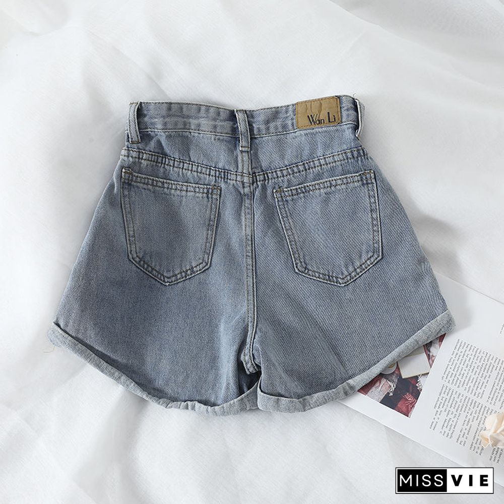 Solid Color Casual Shorts Wild Basic Jeans