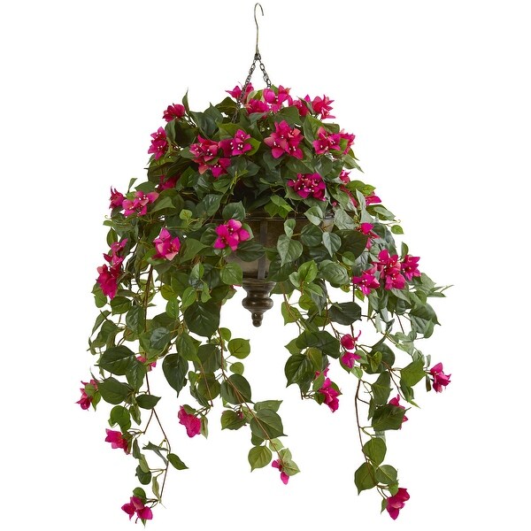 37 Bougainvillea Artificial Plant in Hanging Metal Bowl