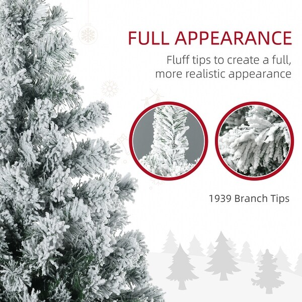 HOMCOM 9ft Tall Prelit Artificial Christmas Tree Holiday Décor with 1939 Snow Flocked Branches，9Steel Base