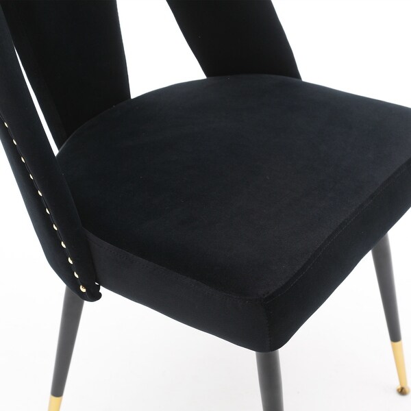 Modern | Contemporary Velvet Upholstered Dining Chair with Nailheads and Gold Tipped Black Metal Legs