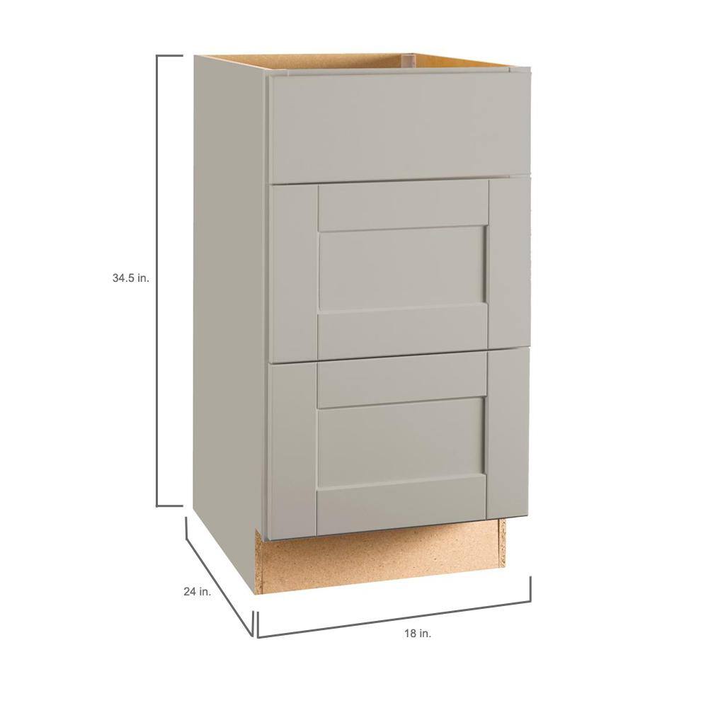 Hampton Bay Shaker 18 in. W x 24 in. D x 34.5 in. H Assembled Drawer Base Kitchen Cabinet in Dove Gray with Drawer Glides KDB18-SDV