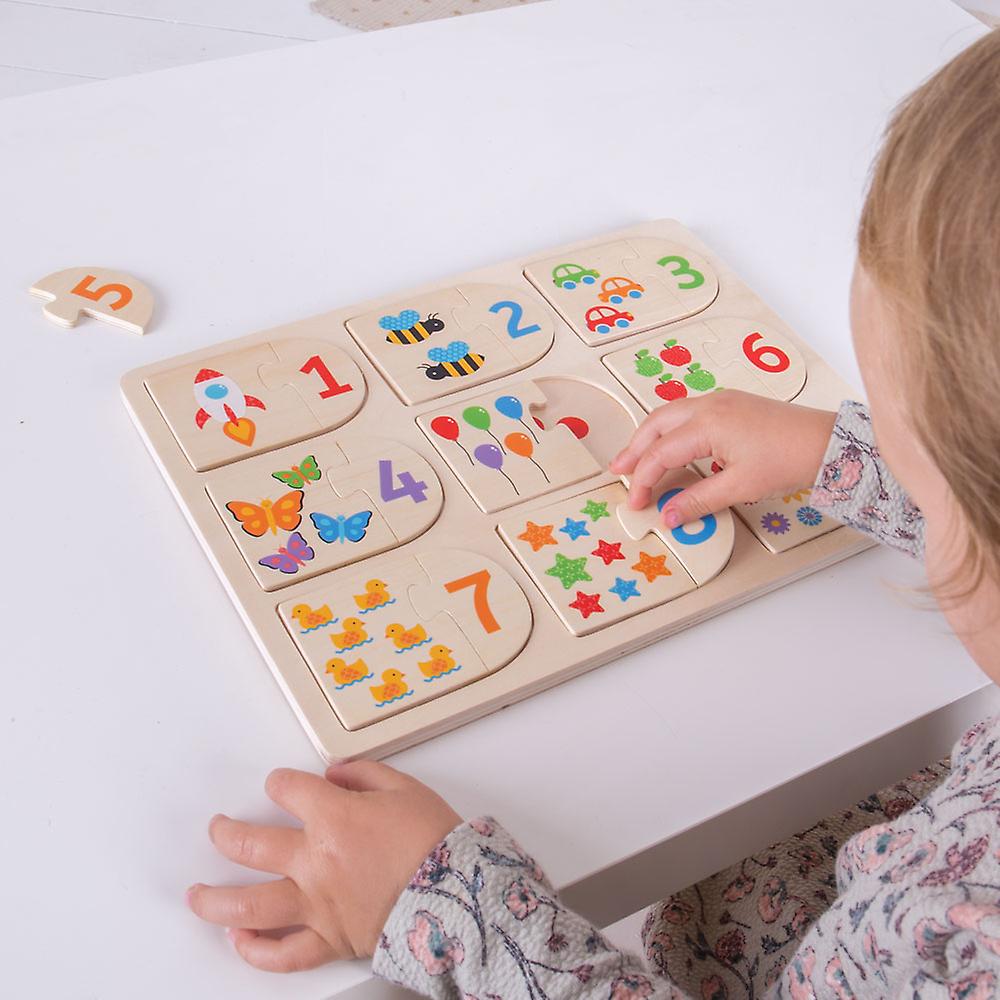 Bigjigs Toys Educational Wooden Picture and Number Matching Puzzle