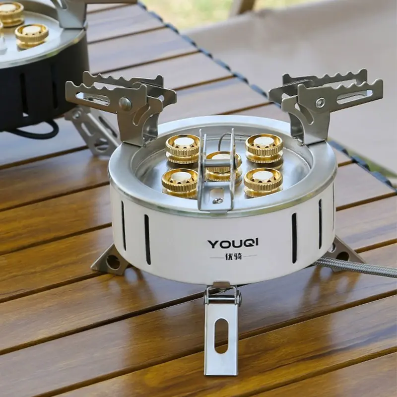 YOUQI Round Folding Stainless Steel Outdoor Hiking Portable Butane gas Stove Outdoor Barbeque Grill