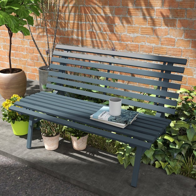 Garden Bench Outdoor Patio Bench Aluminum Lightweight Park Bench With Slatted Seat For Lawn Park Deck Blue