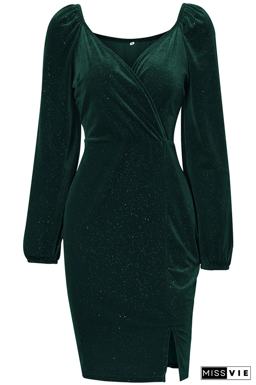 Surplice V Neck Split Sparkling Velvet Bodycon Dress