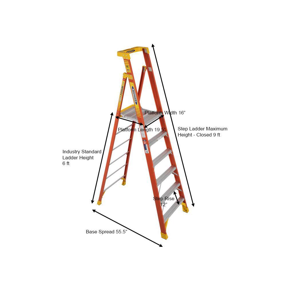 Werner 6 ft. Fiberglass Podium Step Ladder 12 ft. Reach 300 lbs. Type IA Duty Rating PD6206