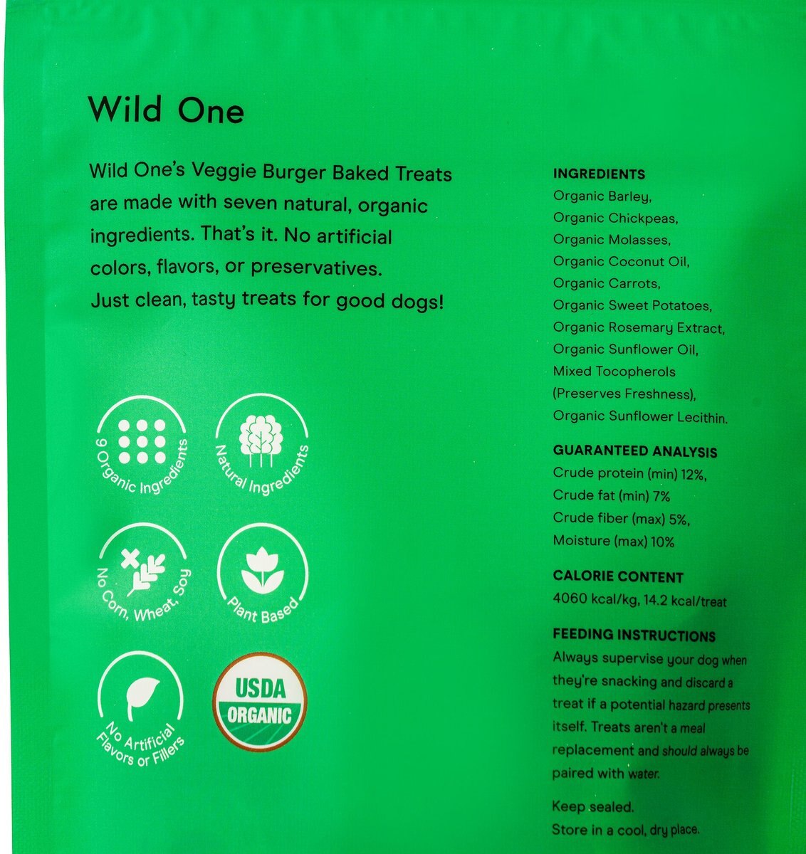 Wild One Organic Veggie Burger Baked Dog Treats， 8-oz bag