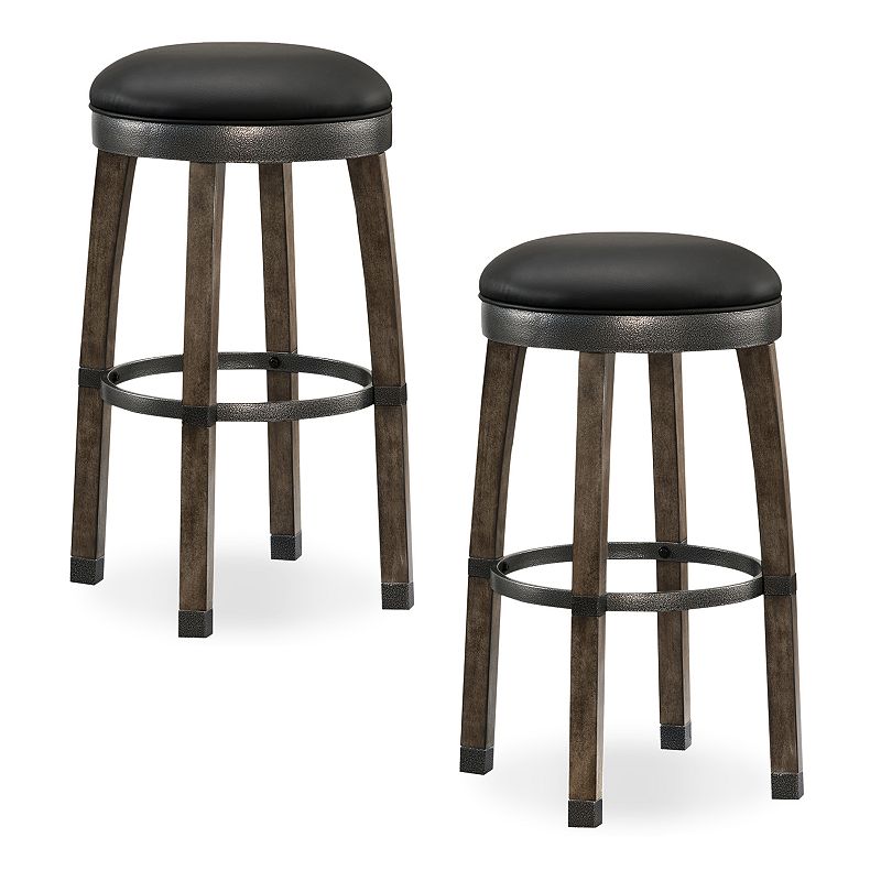 Leick Home Cask Black Faux Leather Bar Stool 2-piece Set