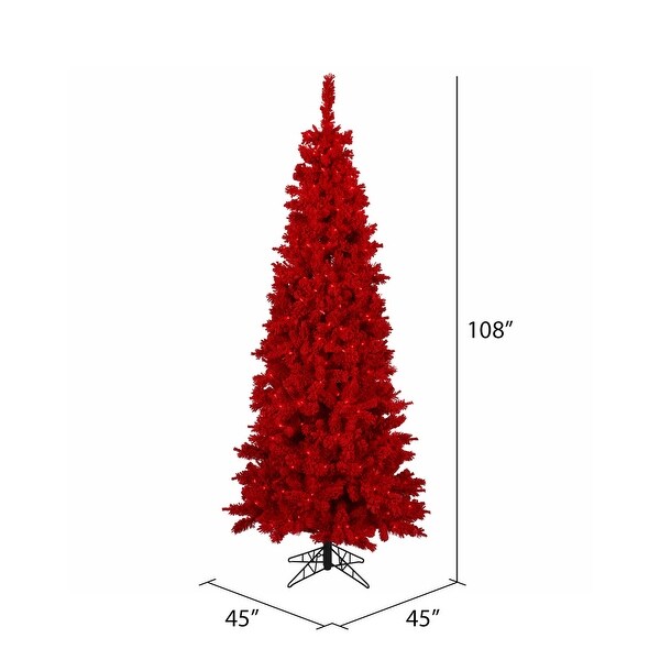 Vickerman 9' Flocked Red Slim Fir Artificial Christmas Tree，Red Duralit LED Lights