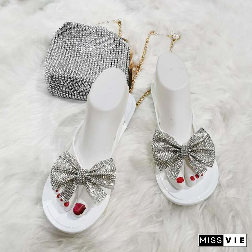 Studded Bowknot Design Open Toe Sandals