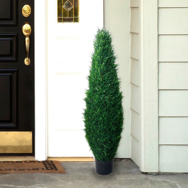 Artificial Faux Potted Cypress Tree， Large Faux Potted Evergreen Plant For Indoor Or Outdoor