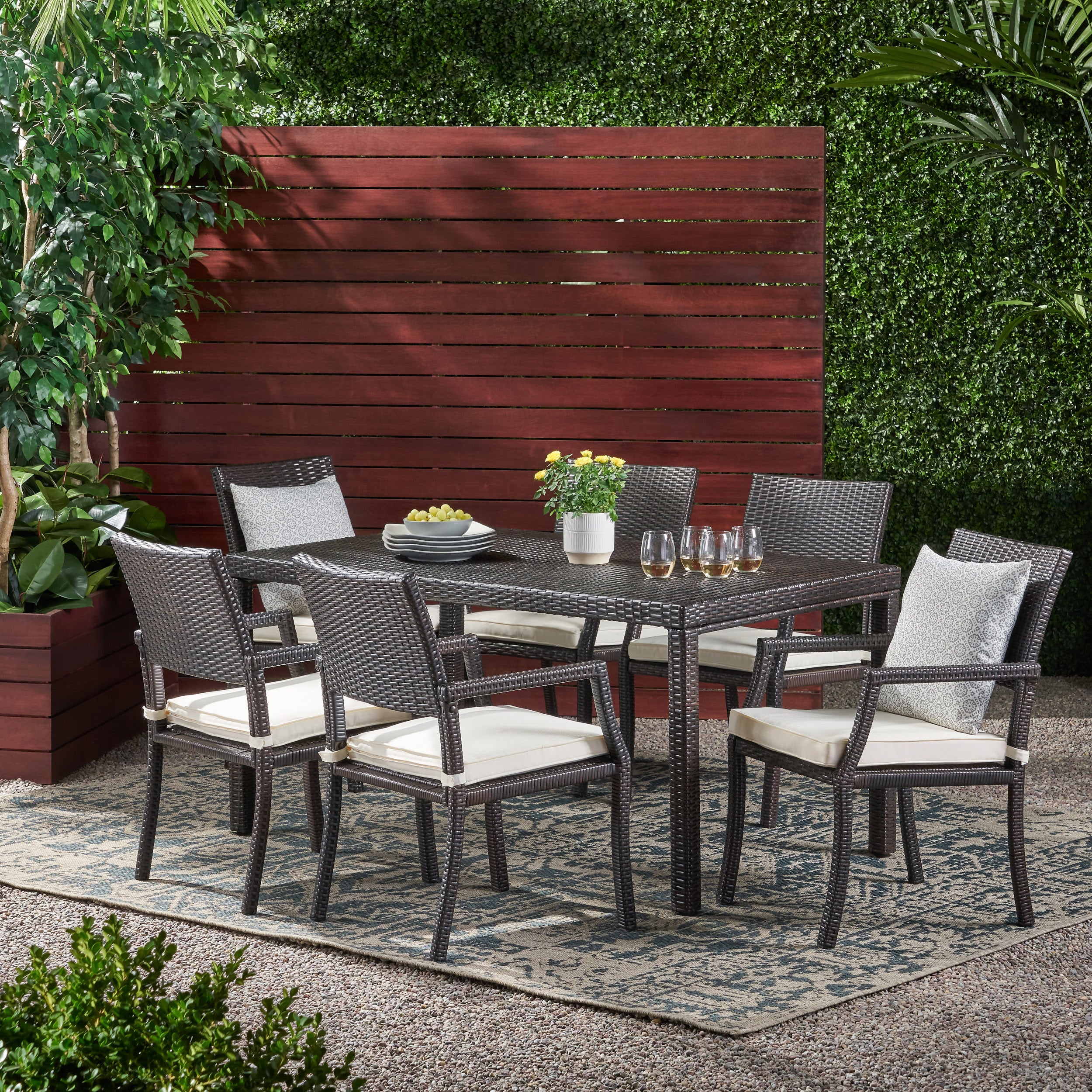 Edene Outdoor 7-piece Wicker Rectangular Dining Set