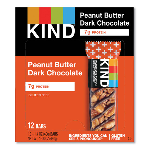 KIND Plus Nutrition Boost Bar， Peanut Butter Dark Chocolate/Protein， 1.4 oz， 12/Box (17256)