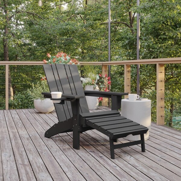 Commercial AllWeather Adirondack Chair with Pullout Ottoman and Cupholder