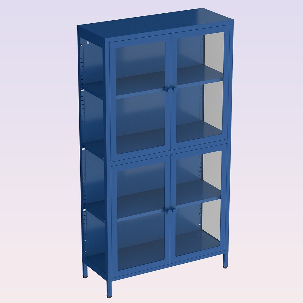 Modern Four Glass Door Storage Cabinet with Adjustable Shelves