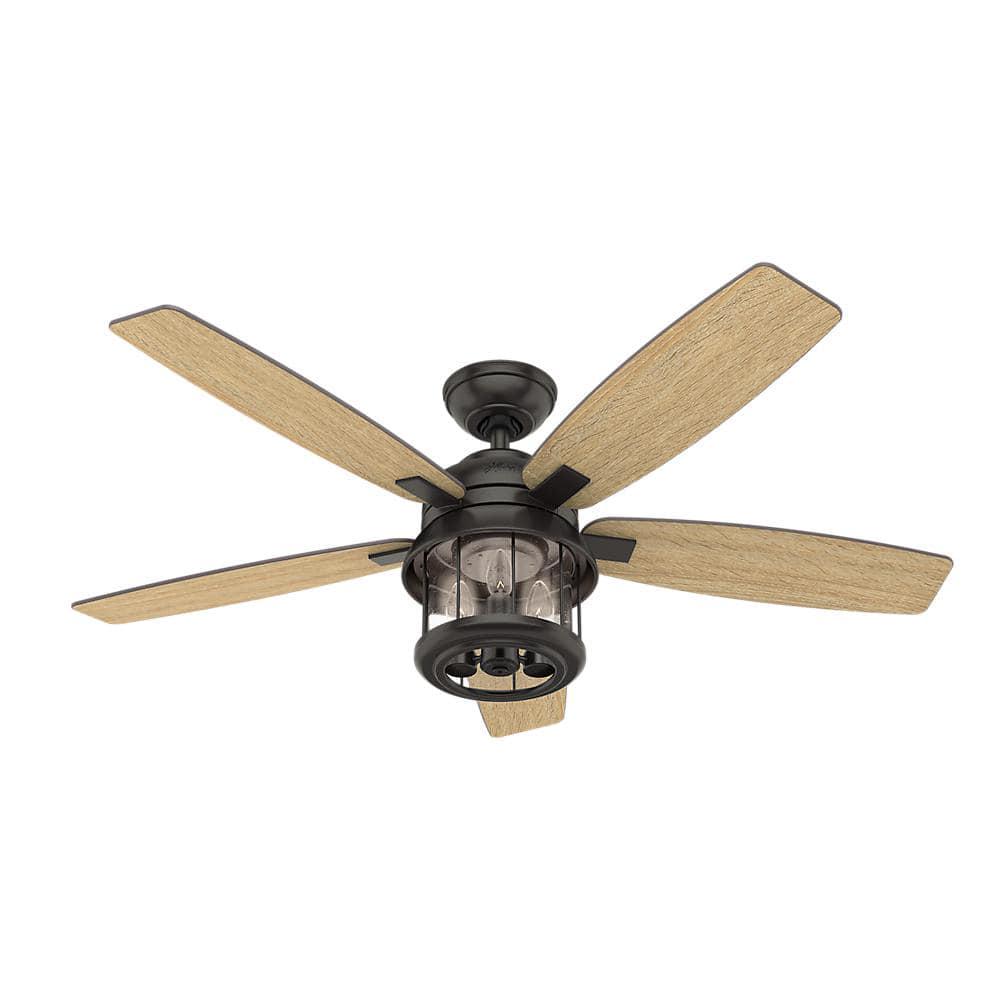 Hunter Coral Bay 52 in LED IndoorOutdoor Noble Bronze Ceiling Fan with Handheld Remote and Light Kit