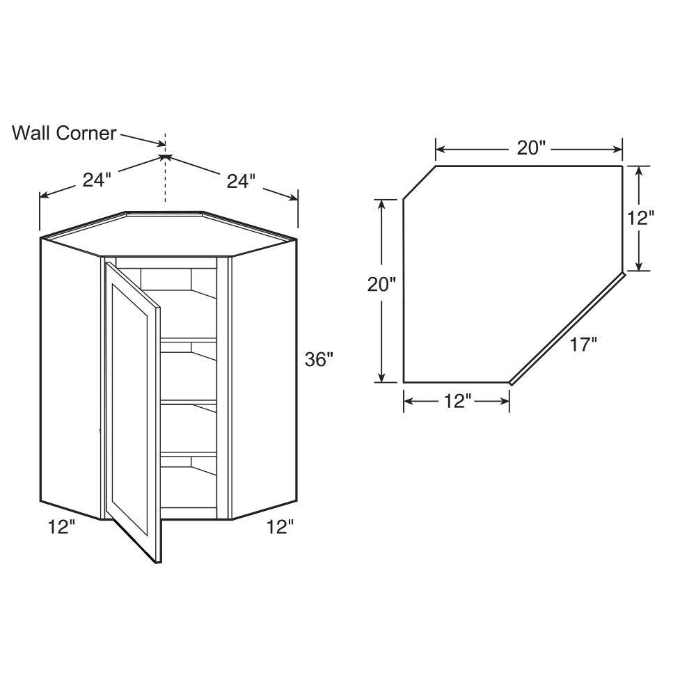 Home Decorators Collection Grayson Pearl Gray Plywood Shaker Stock Assembled Corner Kitchen Cabinet Diagonal Soft Close 24 in. x 36 in. x 12 in. WA2436L-GPG